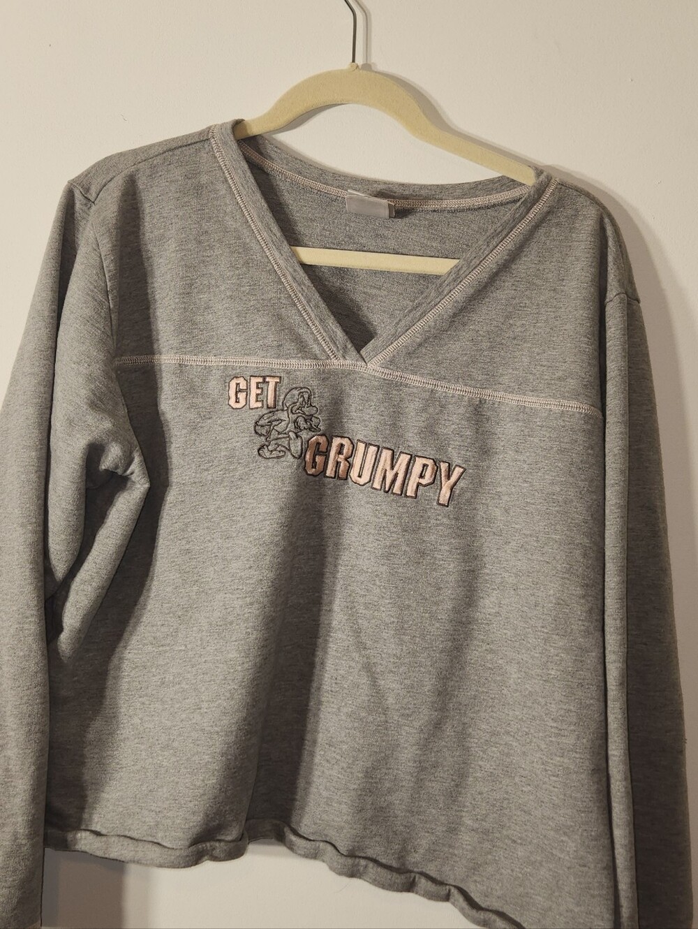 Disney Grey Grumpy V-Neck, Cropped Soft Sweatshirt or Pajama Top. L/XL.